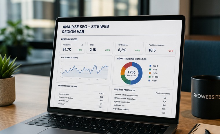 Analyse SEO d’un site web dans le Var avec étude des mots-clés, trafic organique et positionnement Google