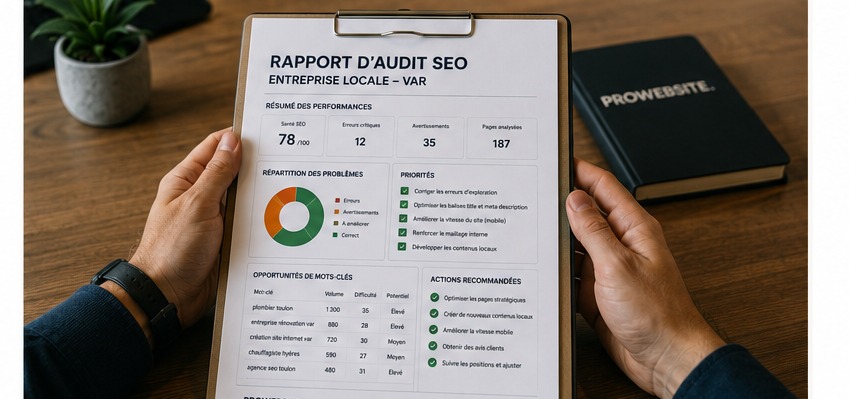 Rapport d’audit SEO Google pour une entreprise du Var avec priorités et recommandations
