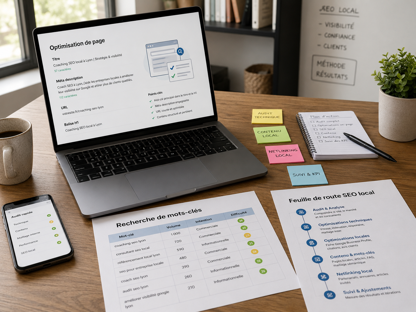 Plan d’action SEO local avec mots-clés pages locales et fiche Google Business